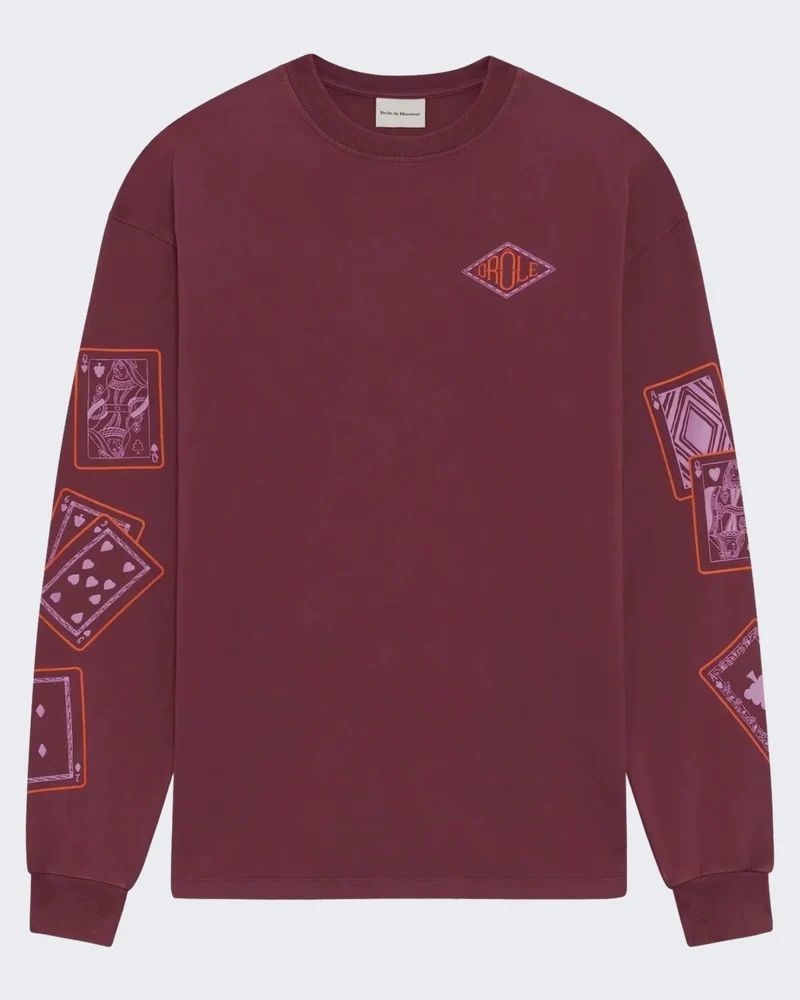Heren Longsleeve t-shirt met kaarten print Blauw