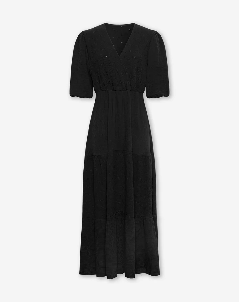 LOIZA FLOWER MOUSSELINE MAXI DRESS ZWART