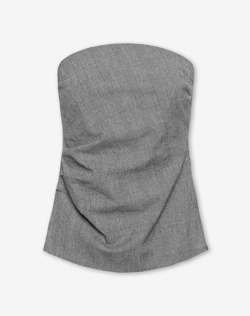 ESMAY CHECK STRAPLESS TOP GRIJS