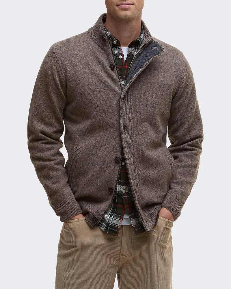 Heren Essential Patch gebreide cardigan met rits Donkersteen