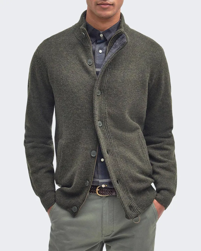 Heren Essential Patch gebreide cardigan met rits Zeegroen