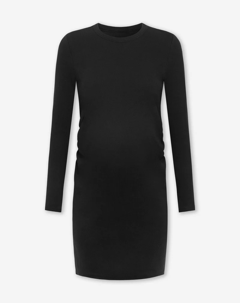 BODYCON LONG SLEEVE RIB DRESS MATERNITY ZWART