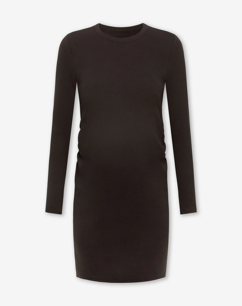 BODYCON LONG SLEEVE RIB DRESS MATERNITY BRUIN