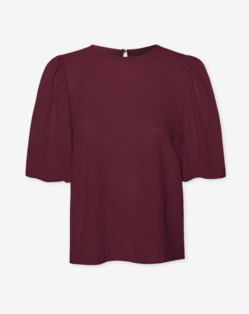 JULIE PUFF SLEEVE TOP BURGUNDY