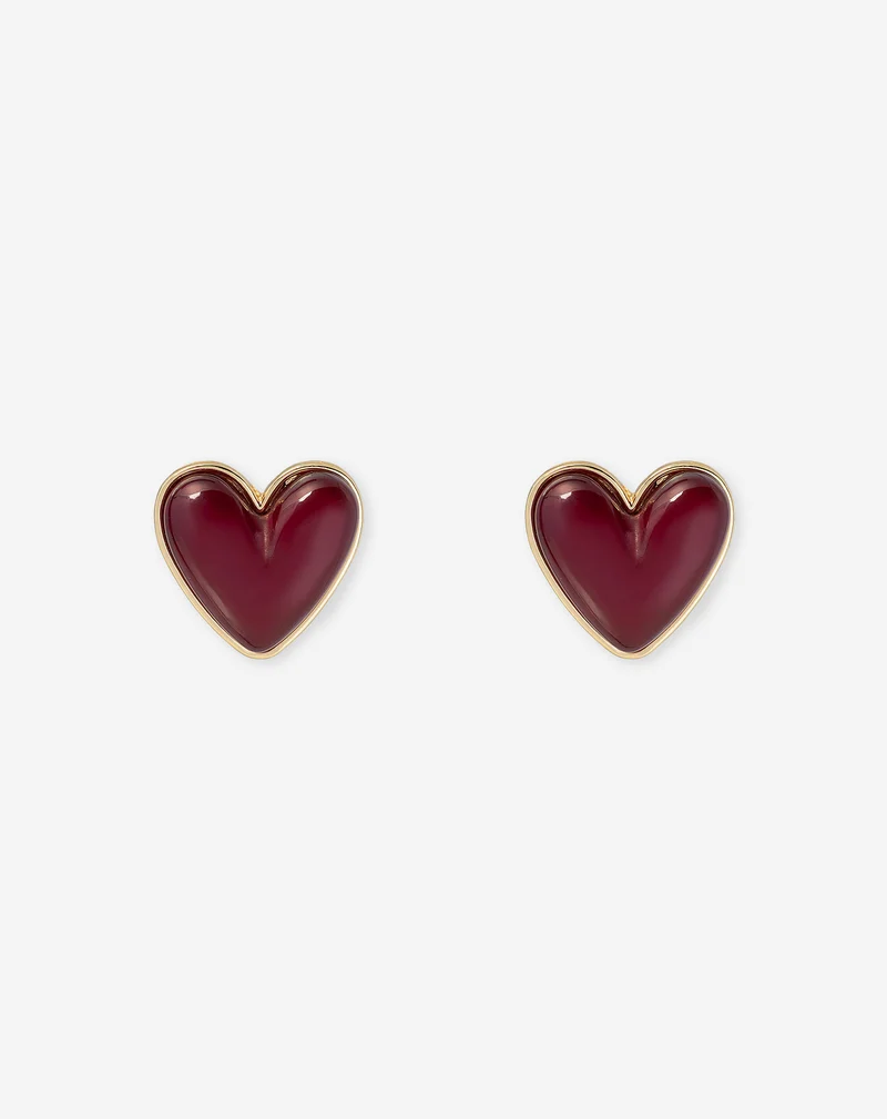 BOLD HEART EARRINGS BURGUNDY