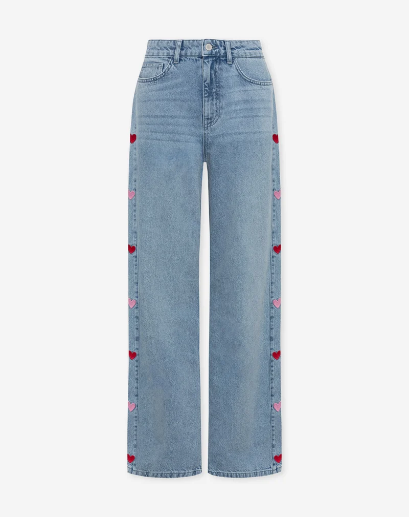 SIDE HEART WIDE LEG JEANS ROOD ROZE