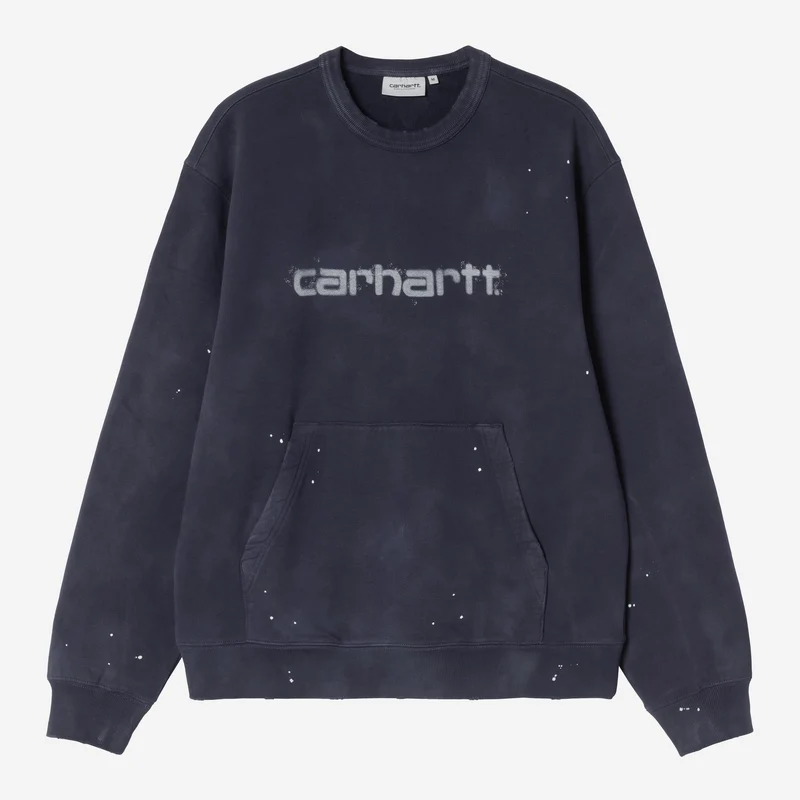 Carhartt WIP Herensweatshirt met schildersprint | Donkerblauw met Destory Wash-spatpatroon