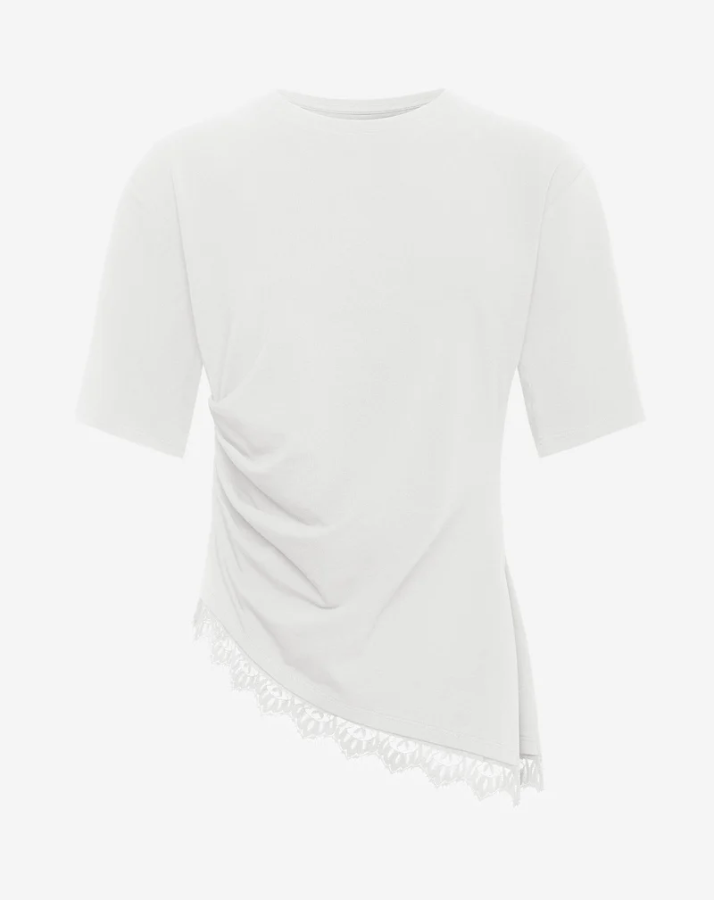 PLEATED LACE BOTTOM SHORT SLEEVE TOP CRÈME