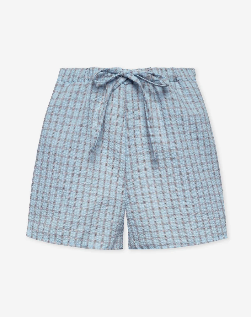 CHECK ELASTIC SHORTS LICHTBLAUW