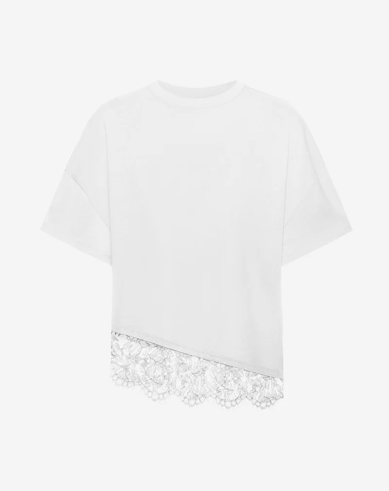 ASYMMETRIC LACE HEM TEE CRÈME