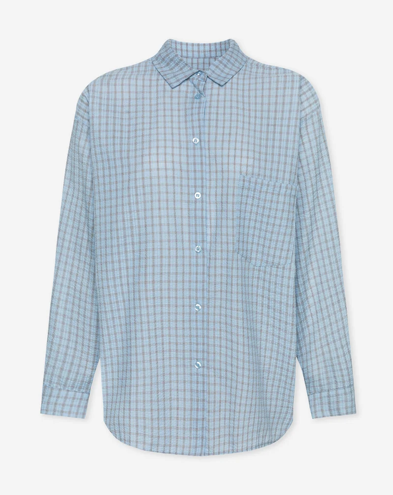 CHECK OVERSIZED BLOUSE LICHTBLAUW