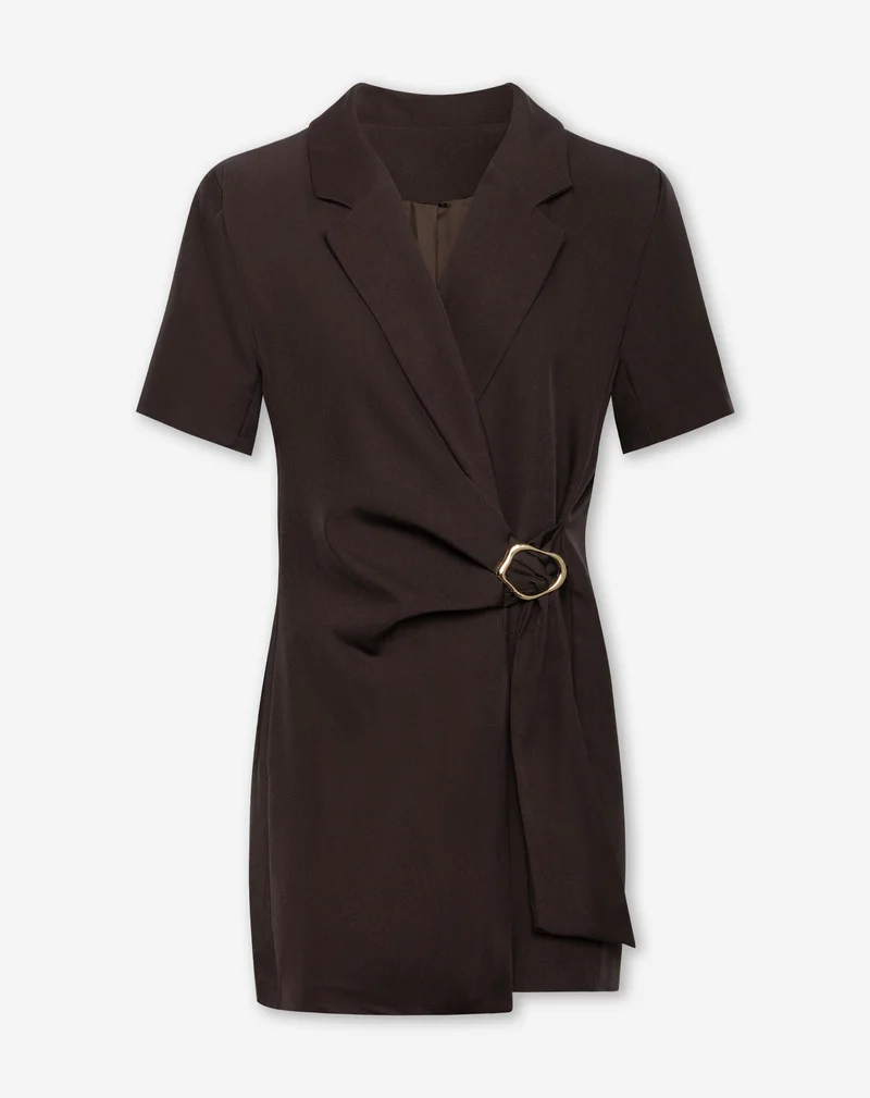 BUCKLE SHORT SLEEVE BLAZER DRESS BRUIN