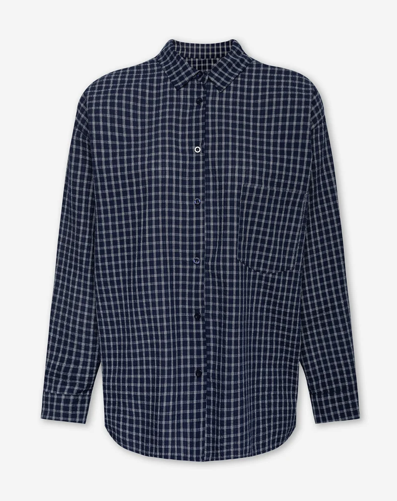 CHECK OVERSIZED BLOUSE MARINEBLAUW