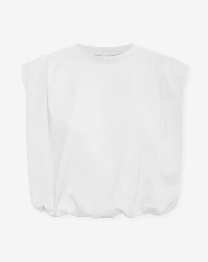 PADDED SHOULDER BUBBLE HEM TEE CRÈME