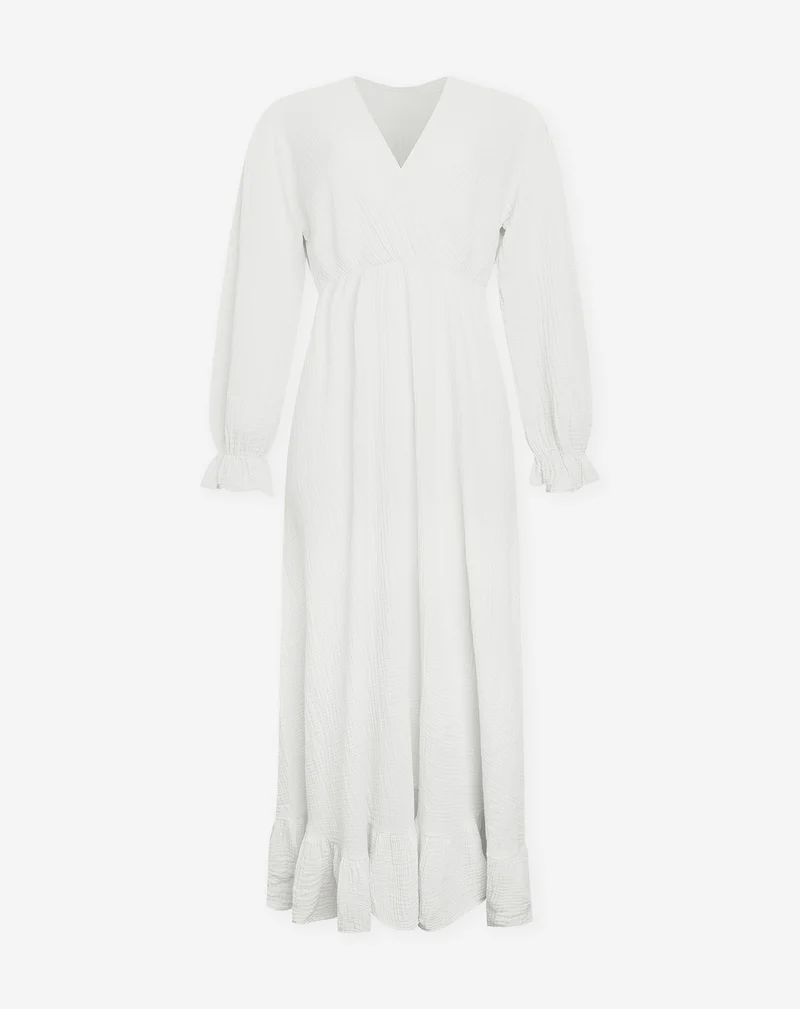 MOUSSELINE MAXI RUFFLE DRESS CRÈME
