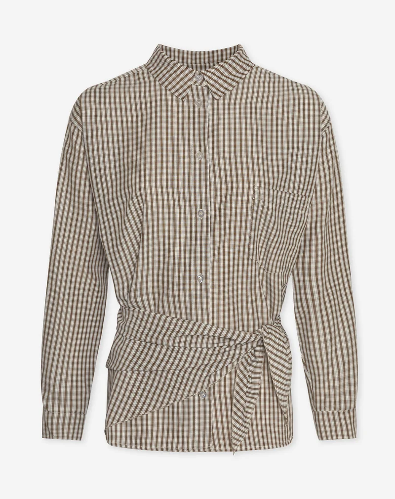 CHECK SCARF BLOUSE BRUIN