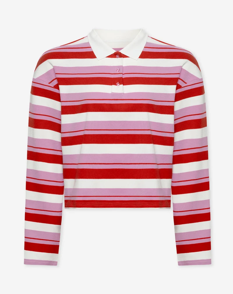 SHAYLEE STRIPED LONG SLEEVE CROPPED POLO ROOD/ROZE