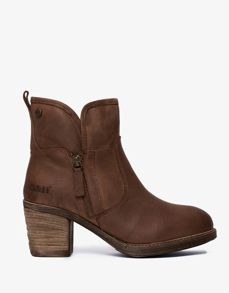 Oak & Hyde Dames East Side Cesar leren enkelboek - bruin