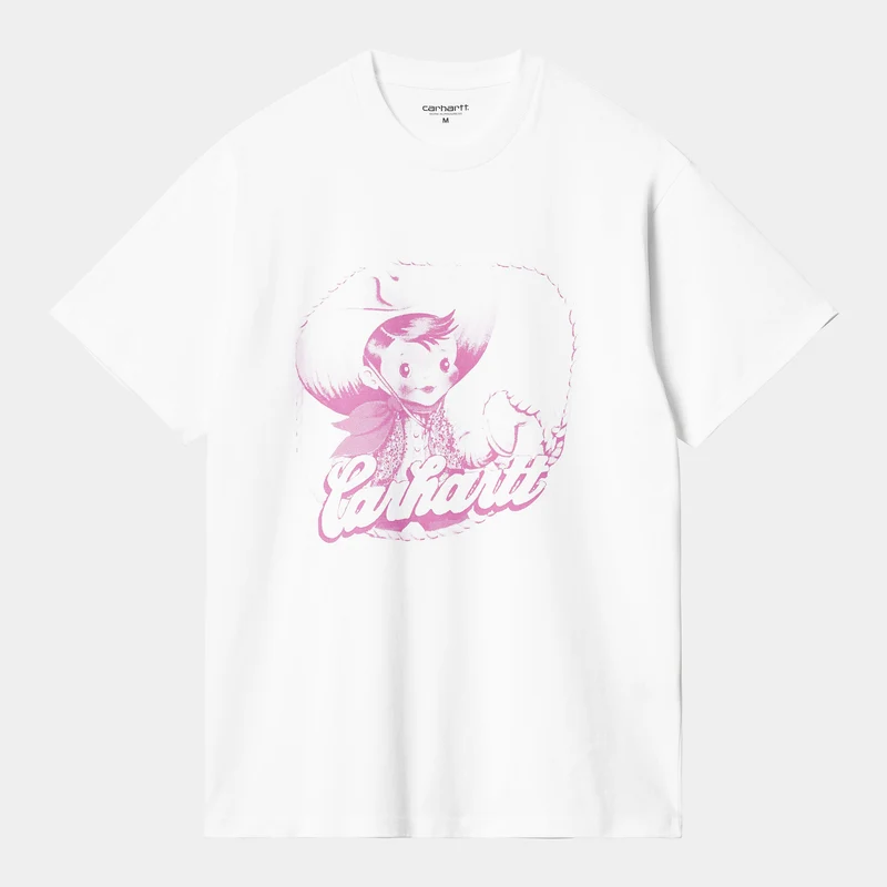 Carhartt WIP Heren Buddy korte mouwen biologisch T-shirt - wit / roze
