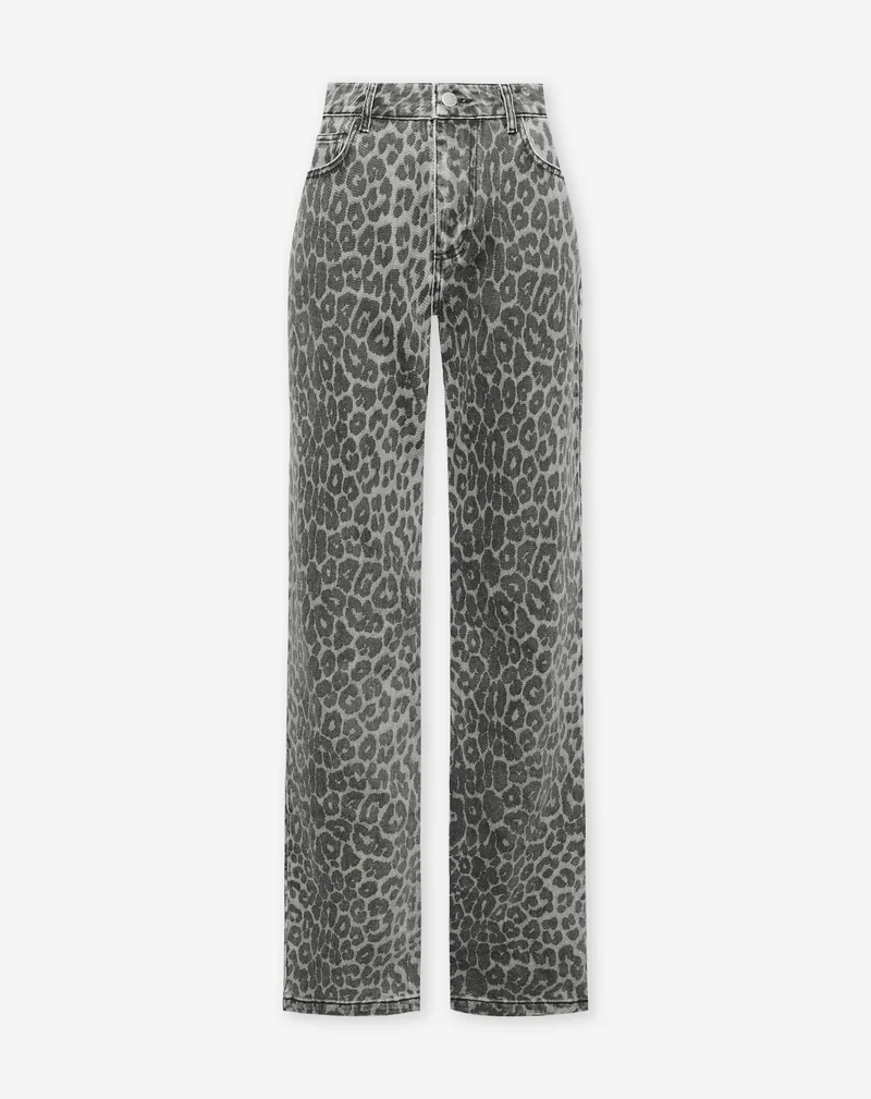 LEOPARD ALLOVER JEANS GRIJS
