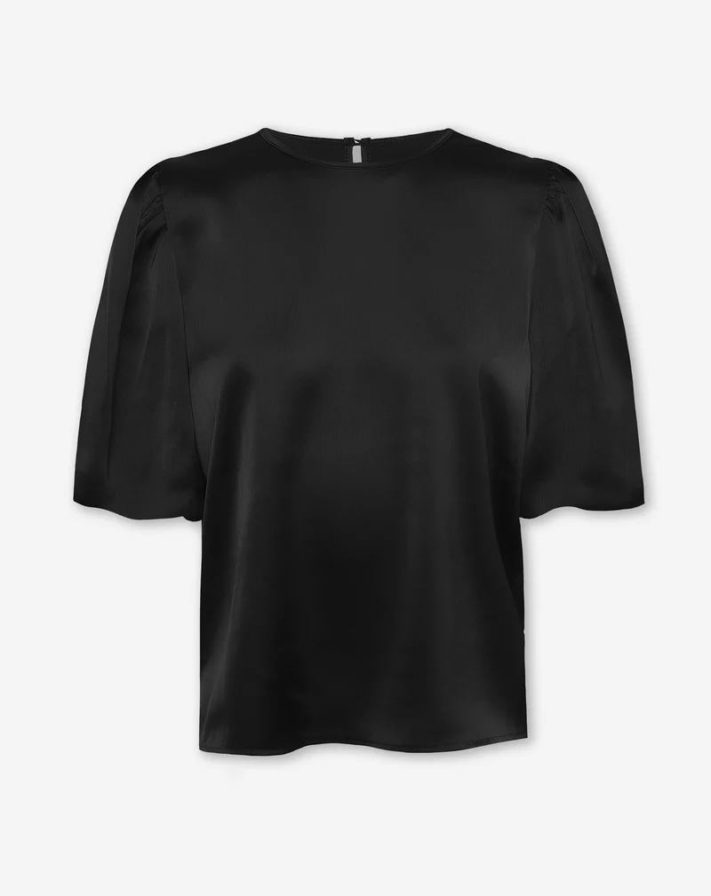 JULIE SATIN PUFF SLEEVE TOP ZWART