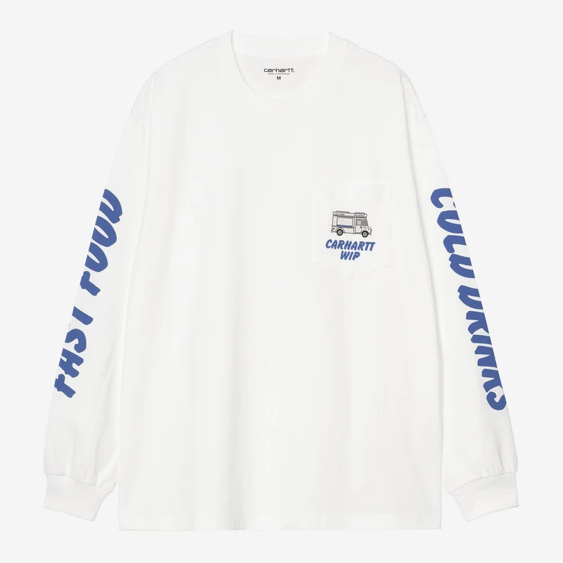 Carhartt WIP Heren T-shirt met lange mouwen en print voor koude dranken | Wit
