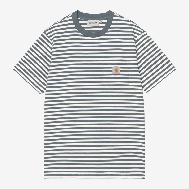 Carhartt WIP Heren Erza T-shirt met zakje | Comfortabele blauwe wax