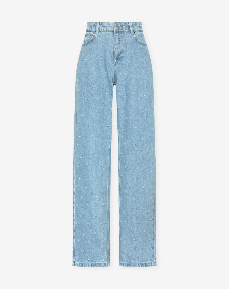 PEARL ALLOVER STRAIGHT LEG JEANS LICHTBLAUW