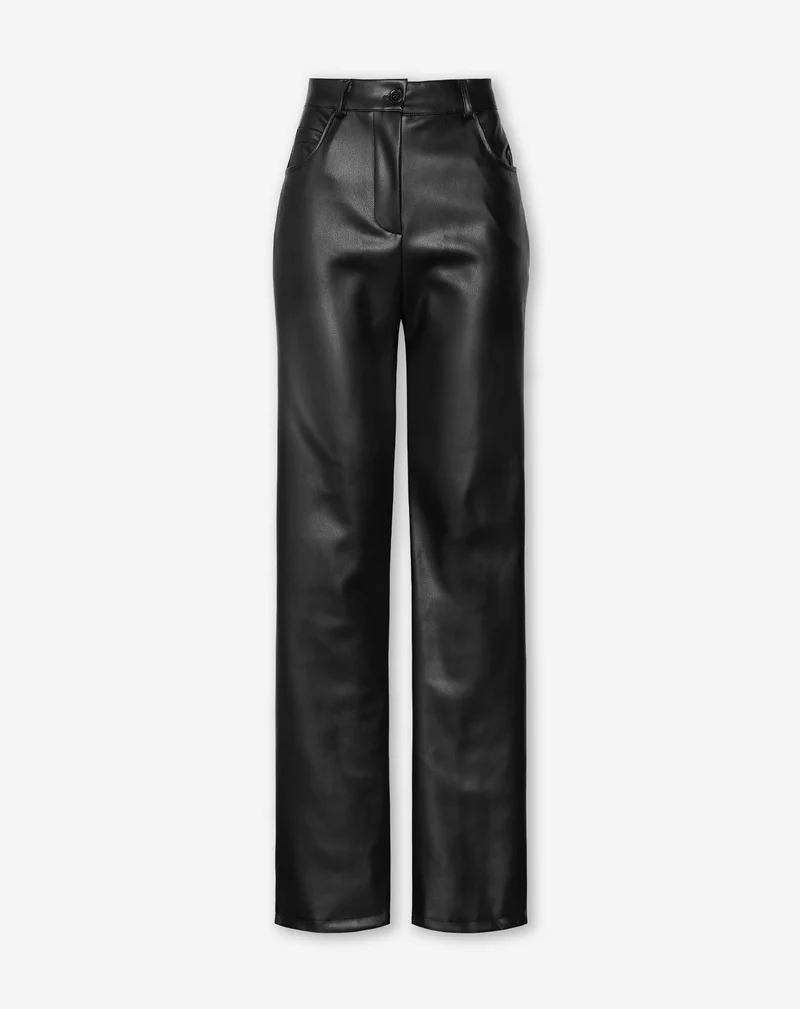 LEATHER STRAIGHT LEG PANTS ZWART