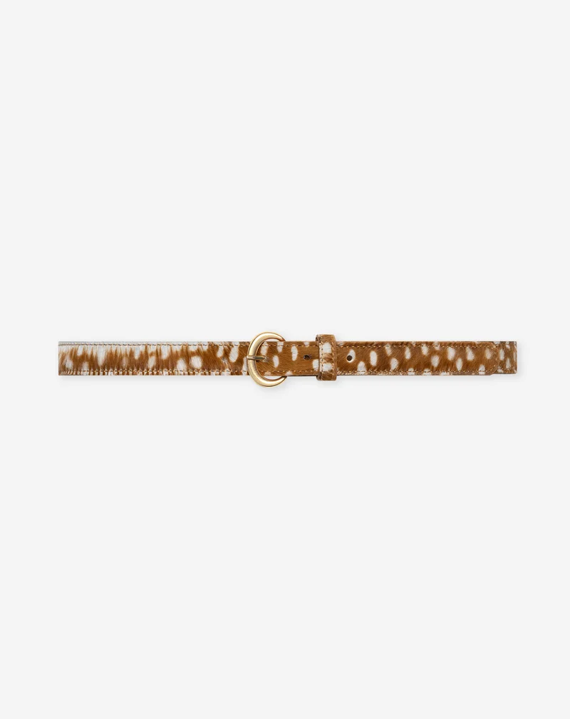 DEER PRINT LEATHER BELT BRUIN