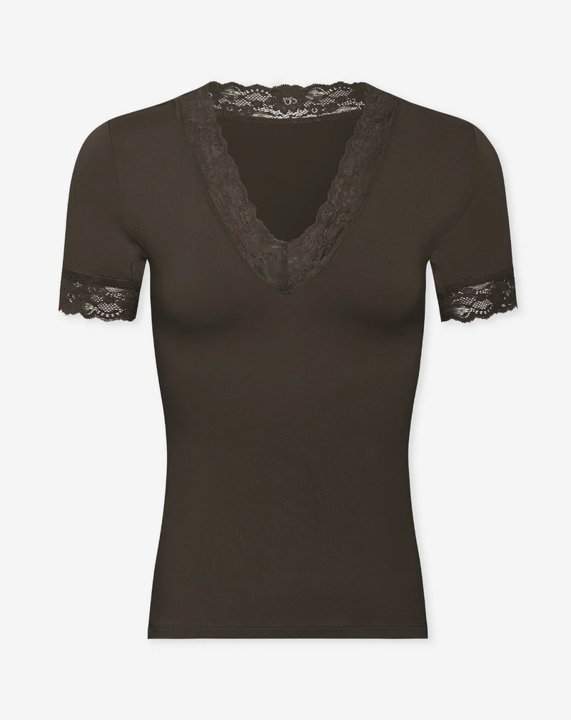LACE VNECK SHORT SLEEVE TOP BRUIN