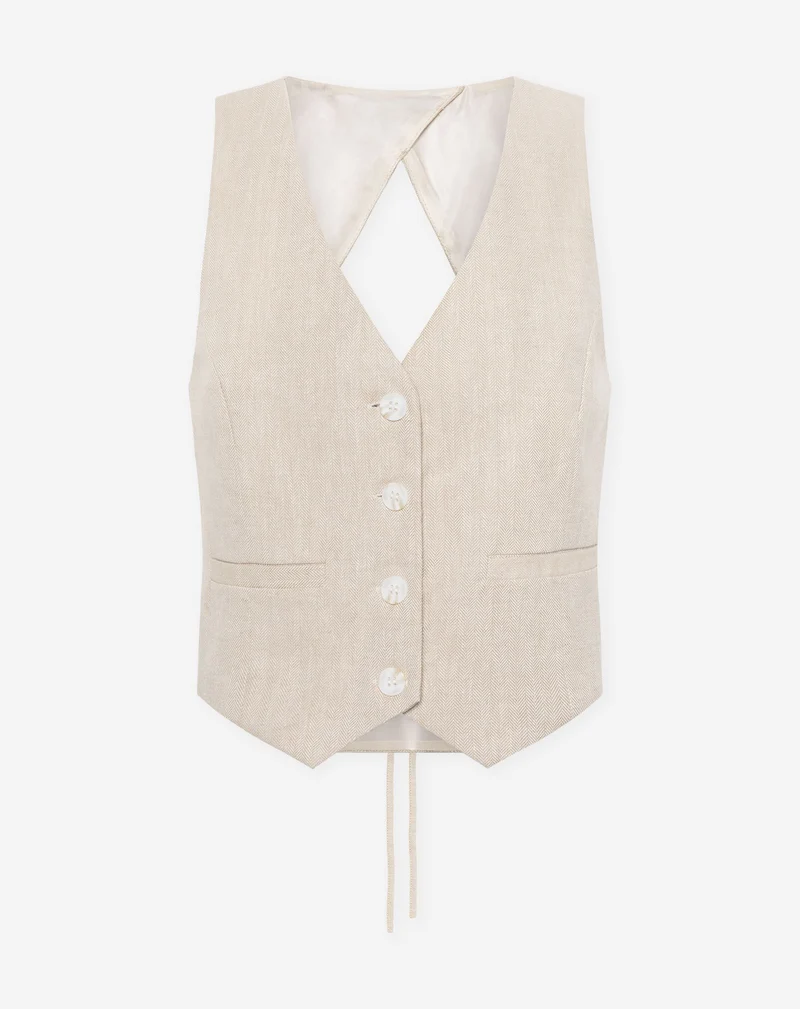 LIZZIE LINEN OPEN BACK GILET BEIGE
