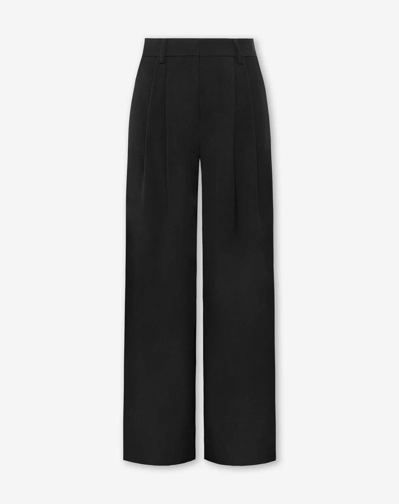 LORNA PLEATED WIDE LEG PANTALON PETITE ZWART
