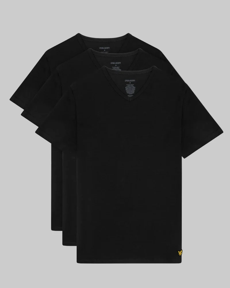 Lyle & Scott Set van 3 lounge T-shirts met V-hals voor heren | Gitzwart
