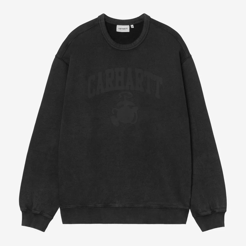 Carhartt WIP Herensweatshirt van Pond Corps met een verwassen look | Zwart met een zware stonewash-afwerking