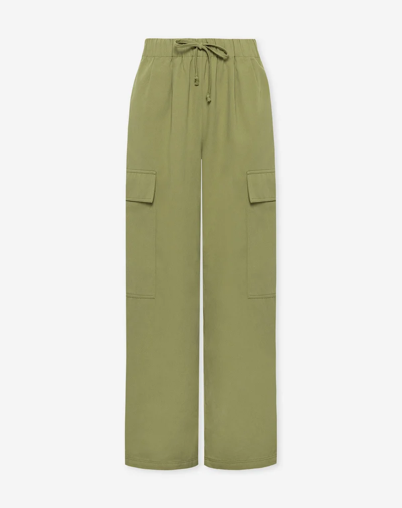 GIA WIDE LEG CARGO PANTS PETITE OLIJFGROEN