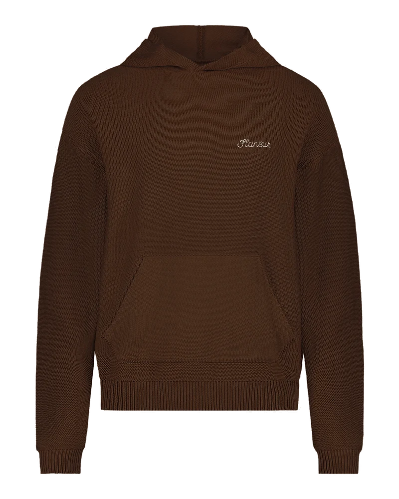 FLÂNEUR Heren Signature Knit Hoodie Bruin