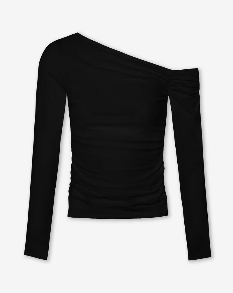 TAMAR OFF SHOULDER RUCHED TOP ZWART