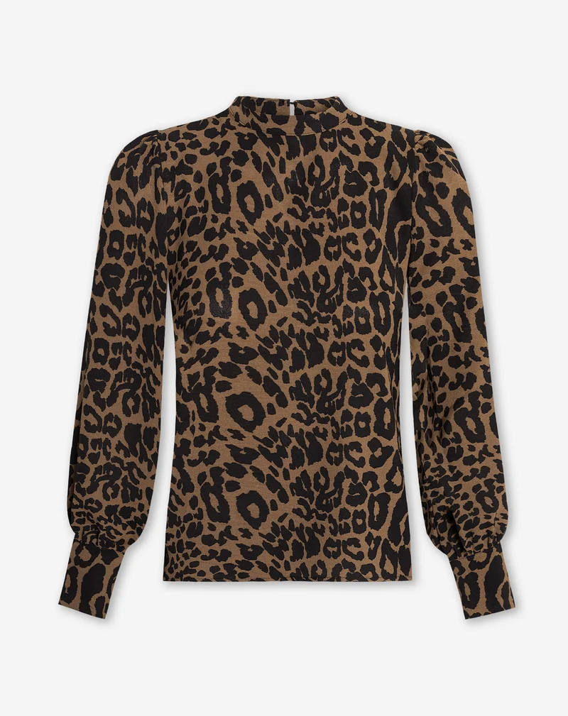 JULIE LEOPARD LONG SLEEVE TOP ZWART