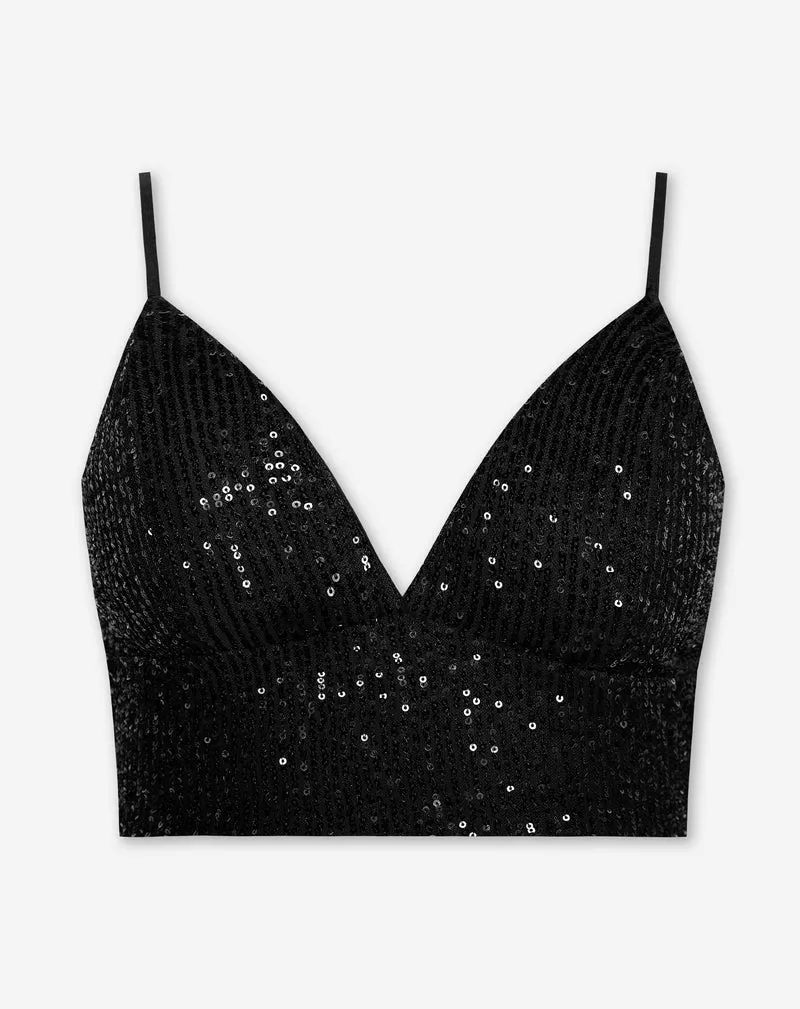 SEQUIN STRAP TOP ZWART