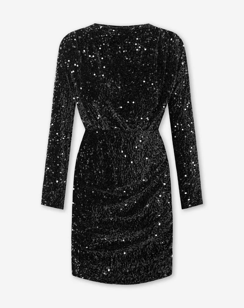 JOSH VELVET SEQUIN DRESS ZWART