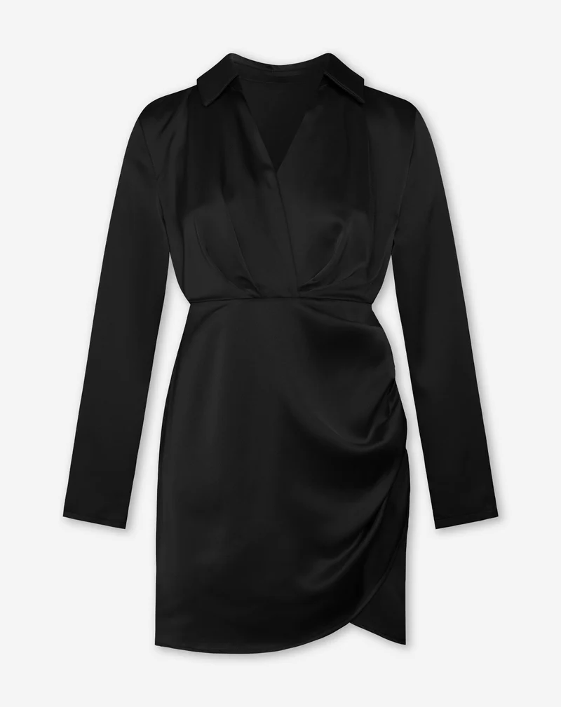 XELLY SATIN DRESS ZWART