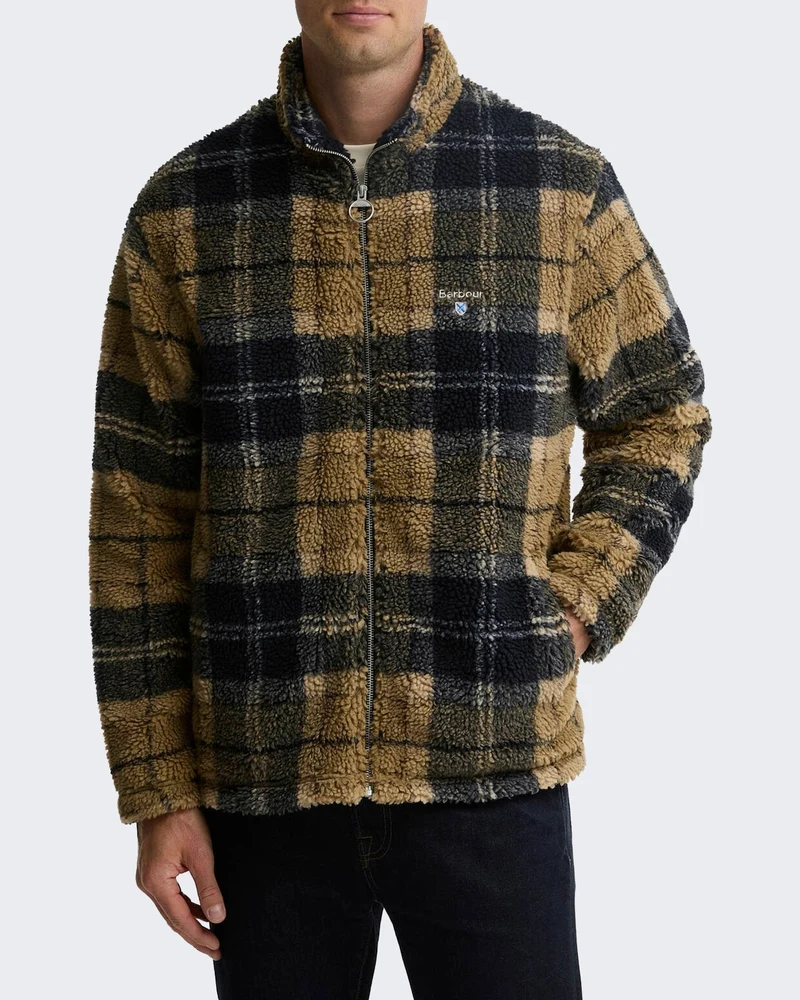 Heren Fleece sweater met rits en ruitmotief Groen
