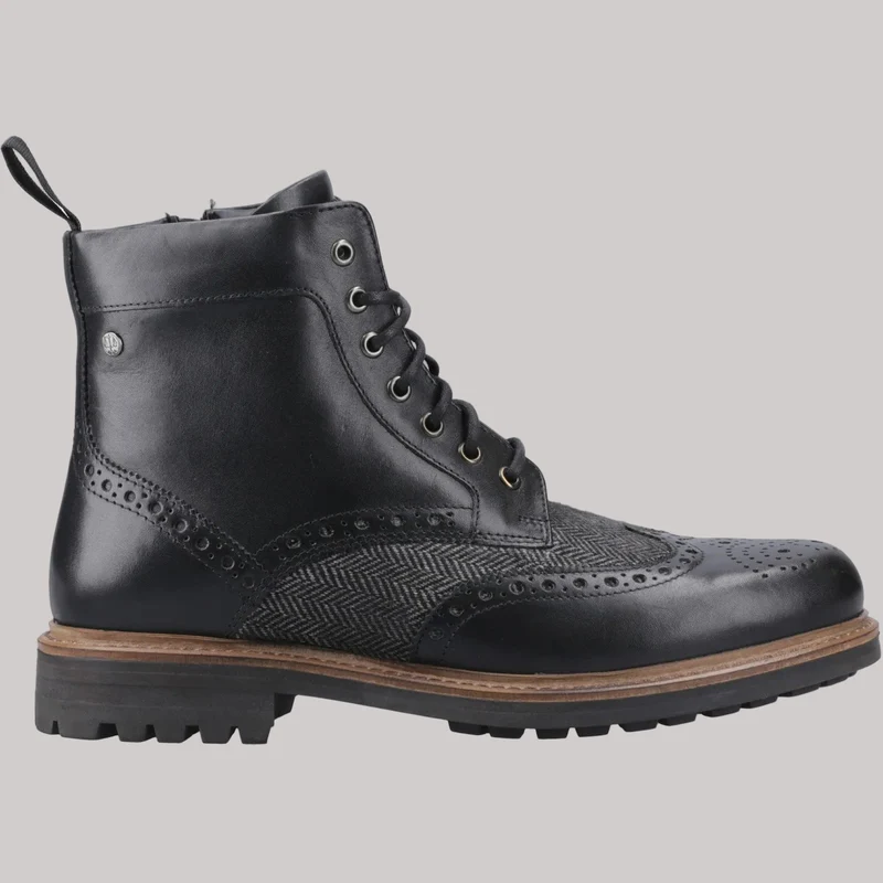 Hunter Heren Loch Brogue Enkelboot | Zwart