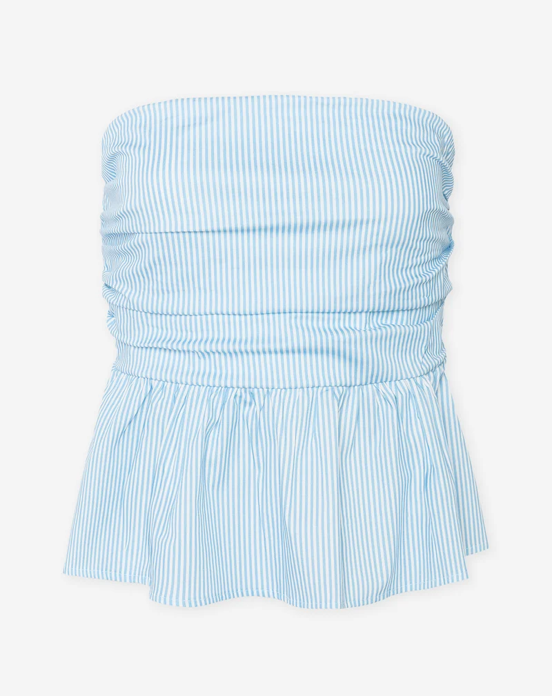 LEIA STRIPE PEPLUM TOP LICHTBLAUW