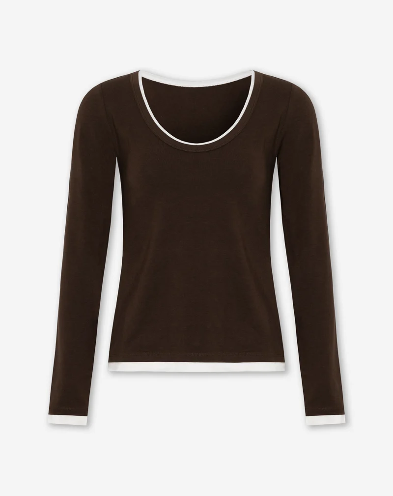CONTRAST BINDING LONG SLEEVE TOP BRUIN
