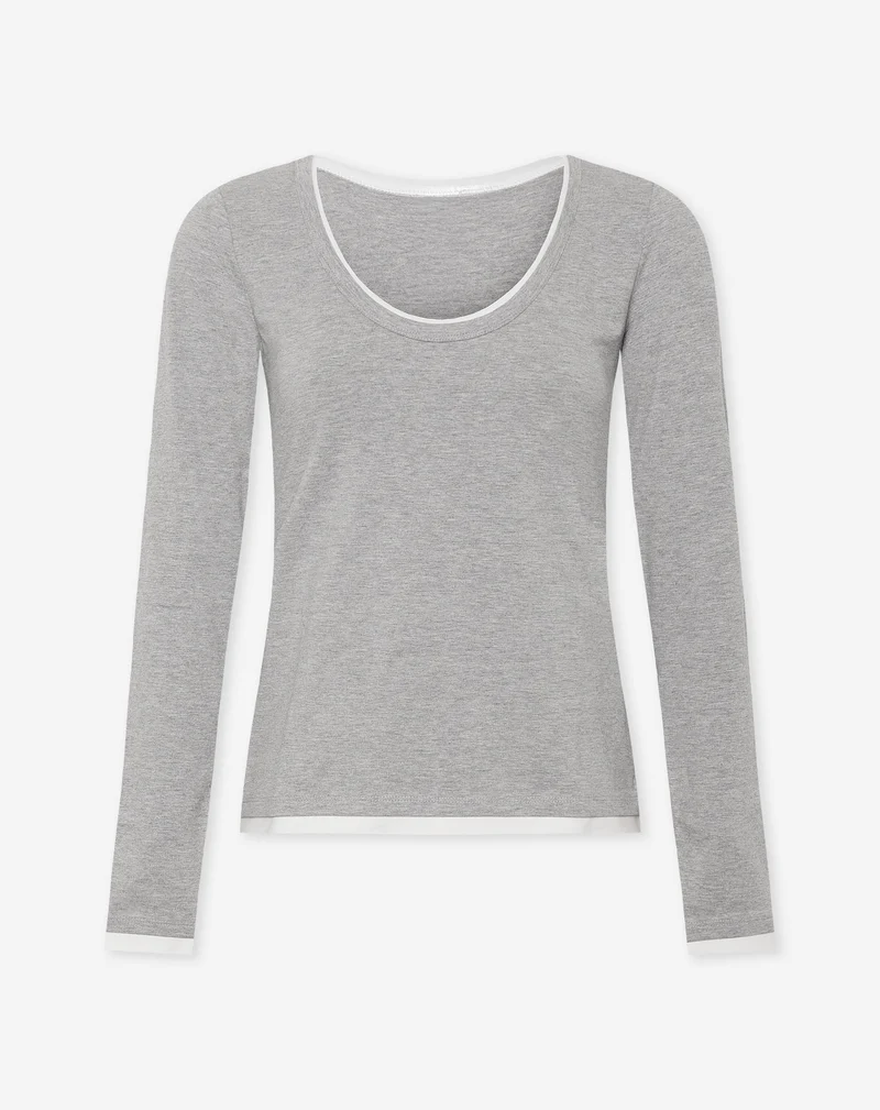 CONTRAST BINDING LONG SLEEVE TOP GRIJS MELANGE