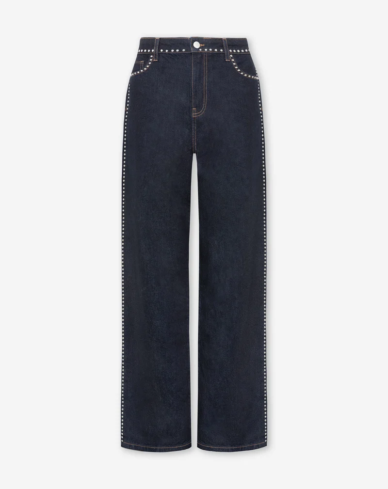 LIA STUD WIDE LEG JEANS DONKERBLAUW
