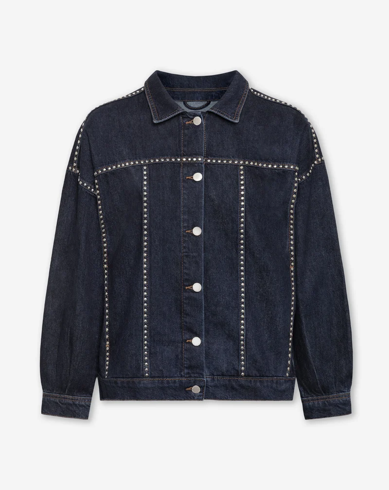 LIA STUD DENIM JACKET DONKERBLAUW