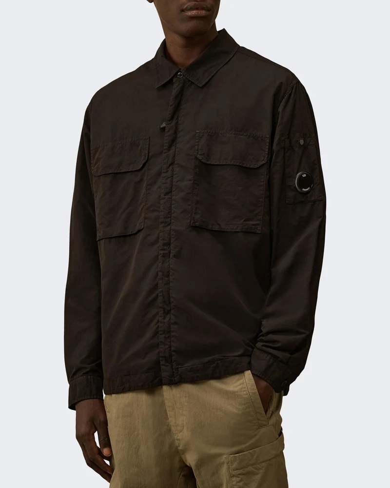 Heren Lens Zipped Overshirt Zwart